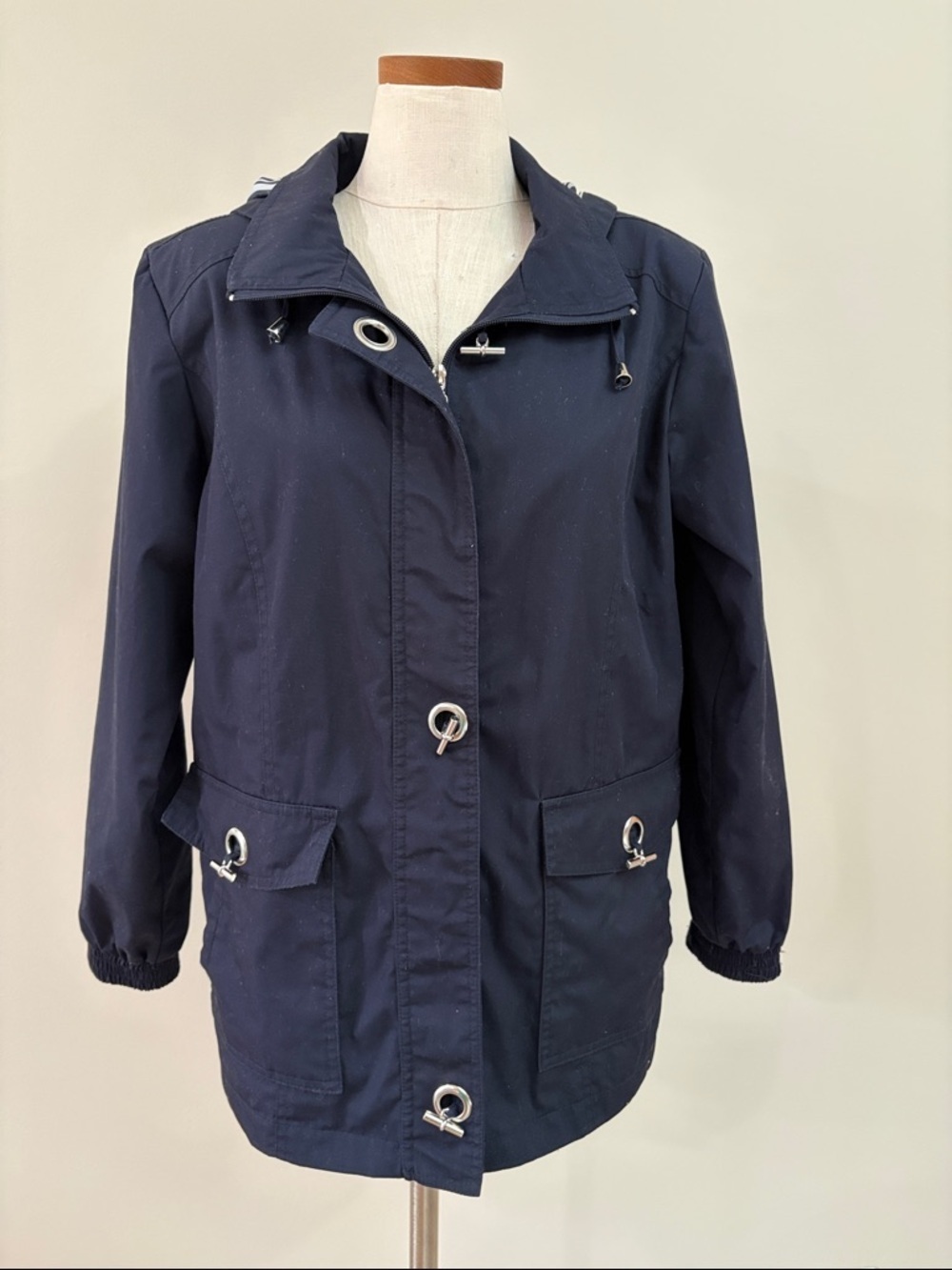 Mackintosh Navy Women's Lightweight Hooded spring Jacket trench coat size Med
